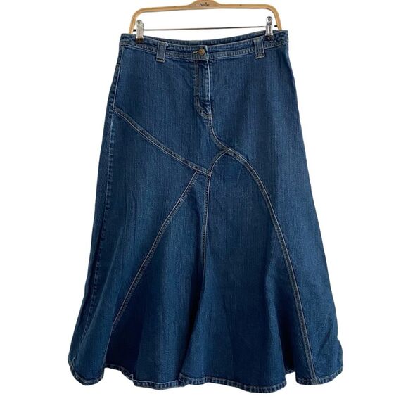 Vintage Denim Patchwork Long A-Line Midi Skirt - Picture 2 of 11